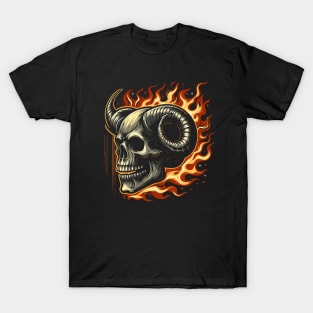 head skull with flames design T-Shirt